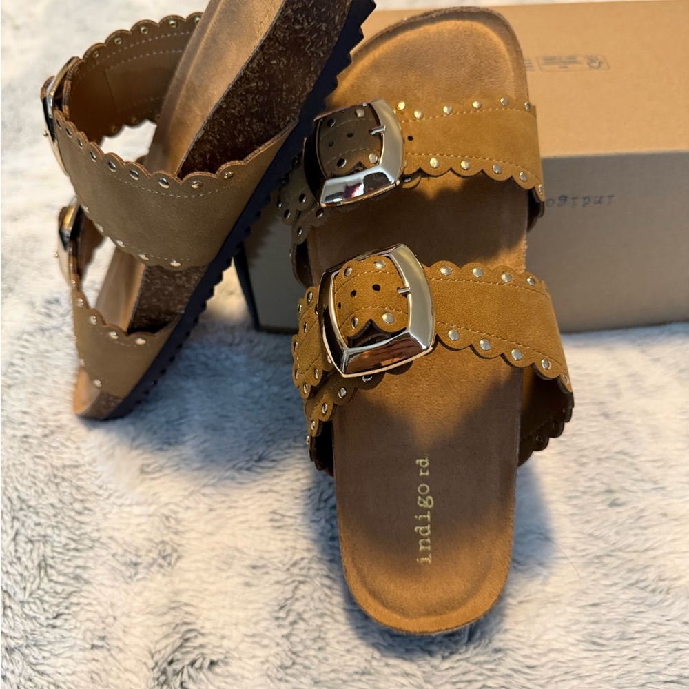 Indigo Tan Studded Buckle Sandals - Picture 3 of 5